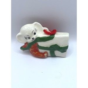 Vintage Ceramic White Santa Mouse Christmas Ornament Present Gift